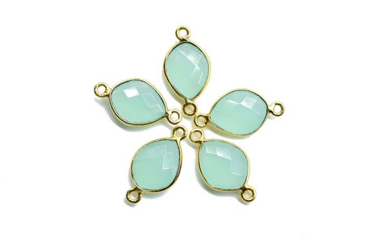 Aqua Chalcedony 10x13mm Eye shape double bail connectors,Aqua Chalcedony Bezel Findings Eye Charms,Eye Shape Connectors,double Bail charms