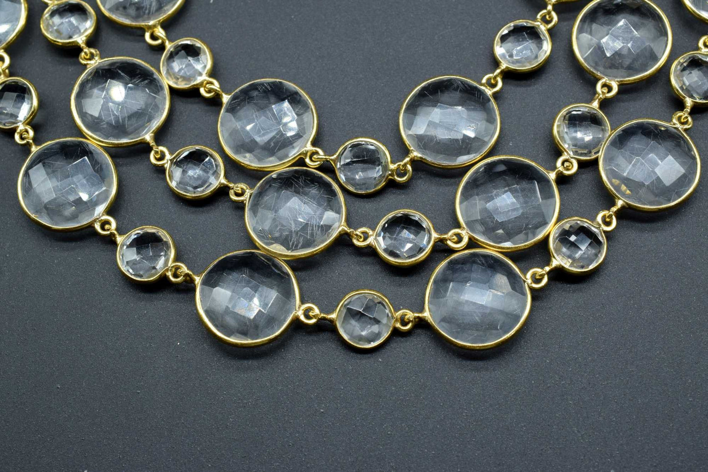 Crystal Bezel Chain I Handmade Bezel Link Chain I Clear Quartz Gold Plated Bezel Chain IBrass Chain,Gemstone Connector Chain Per Foot