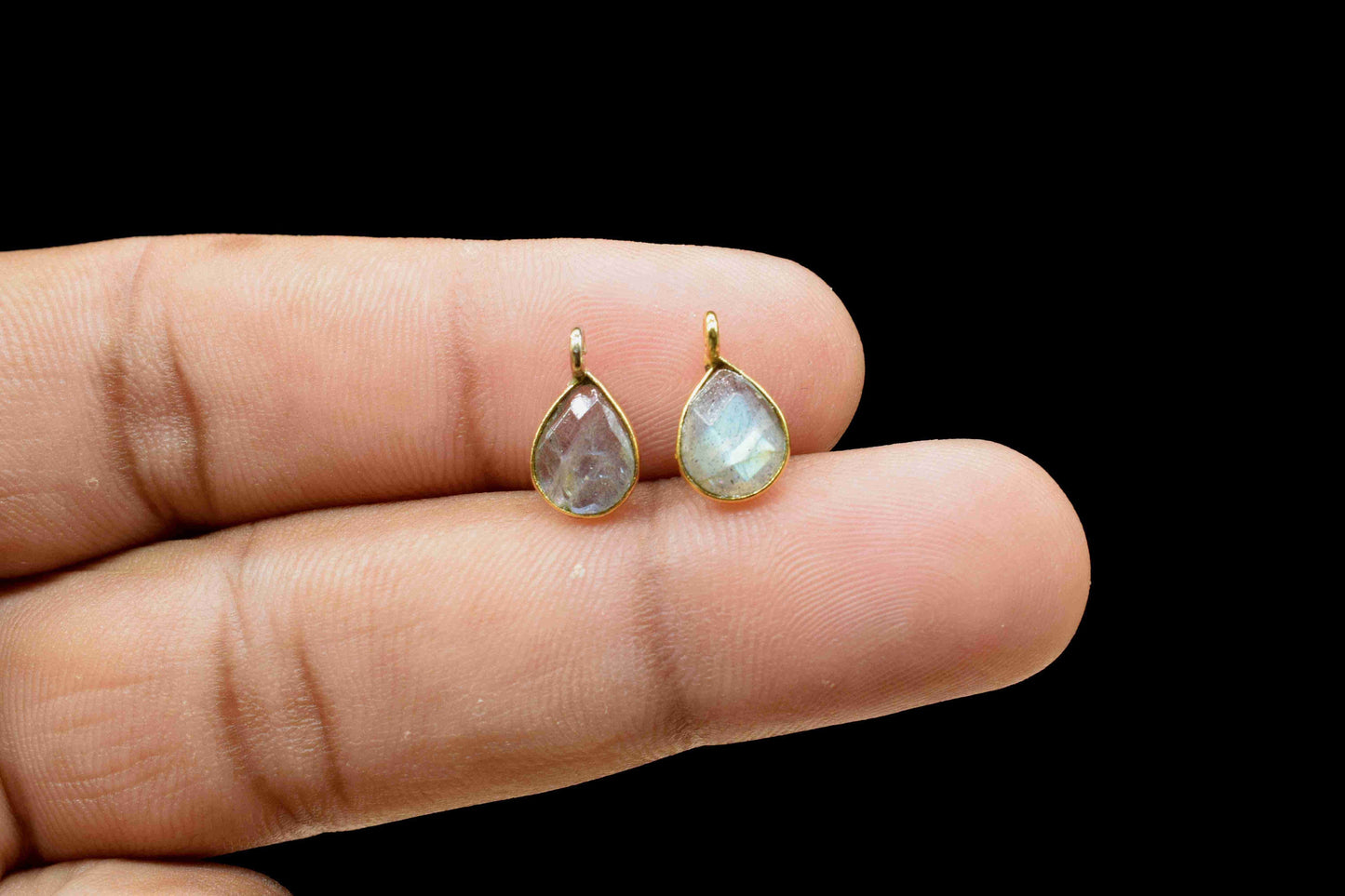 Labradorite 6x8mm Teardrop Connector,Stud Earring Connector,Labradorite Jewelry,Jewelry Findings,Single Loop Connector,June birthstone Gift