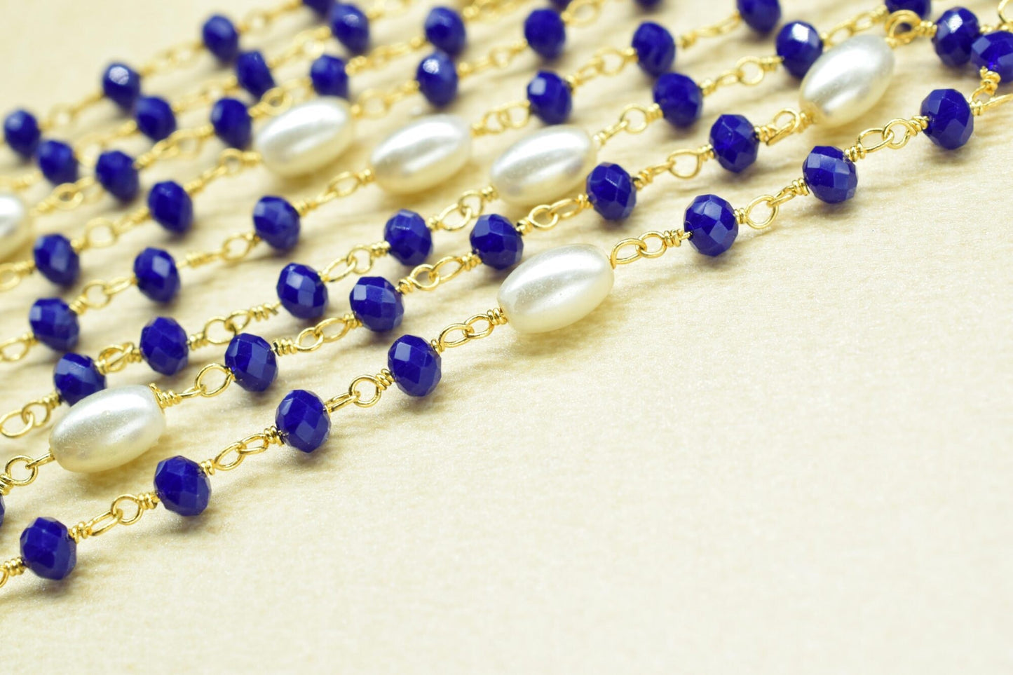 Blue Sapphire Hydro Faceted Rondelle Beaded Rosary Chain,Gold Plated Rosary Chain,Finding Wire Wrap Necklace Chain,Pearl Rosary Chain,Gift