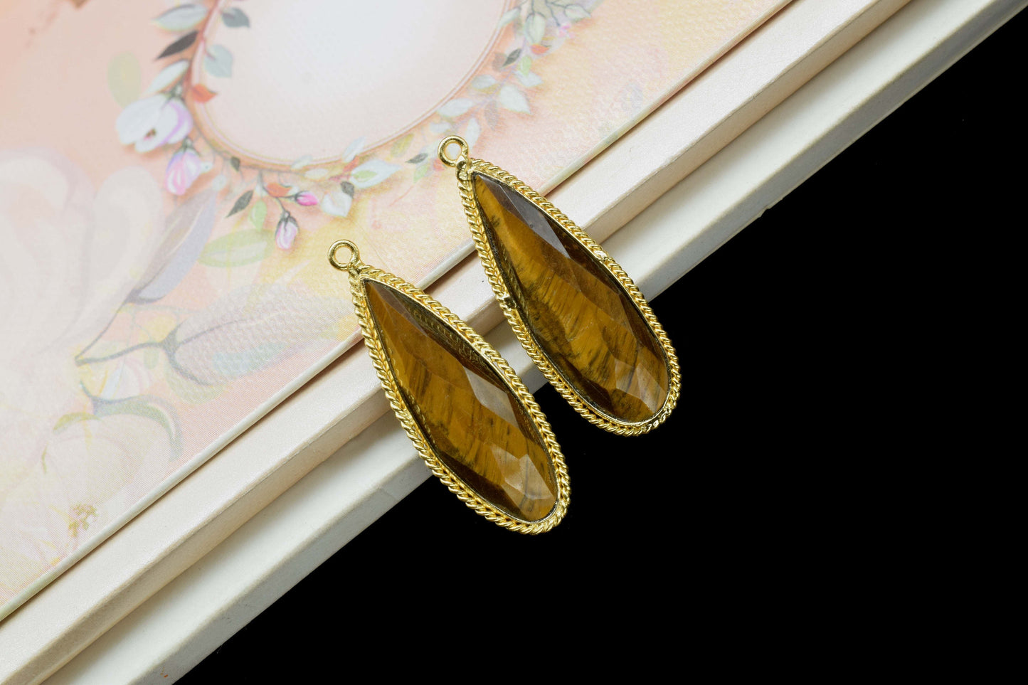Natural Tiger Eye Gemstone 10x30mm Teardrop Shape connector,Tiger Eye charms Pendant Jewelry,Tiger Eye Gold Plating single bail connectors