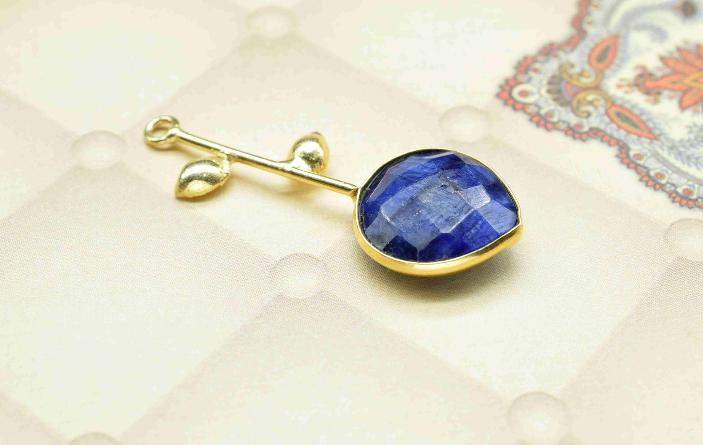 Sapphire Single Bail Pendant , Sapphire Charms , Heart Shape Charms , Genuine Gemstone Charms , Gemstone Connectors , Summer Collection
