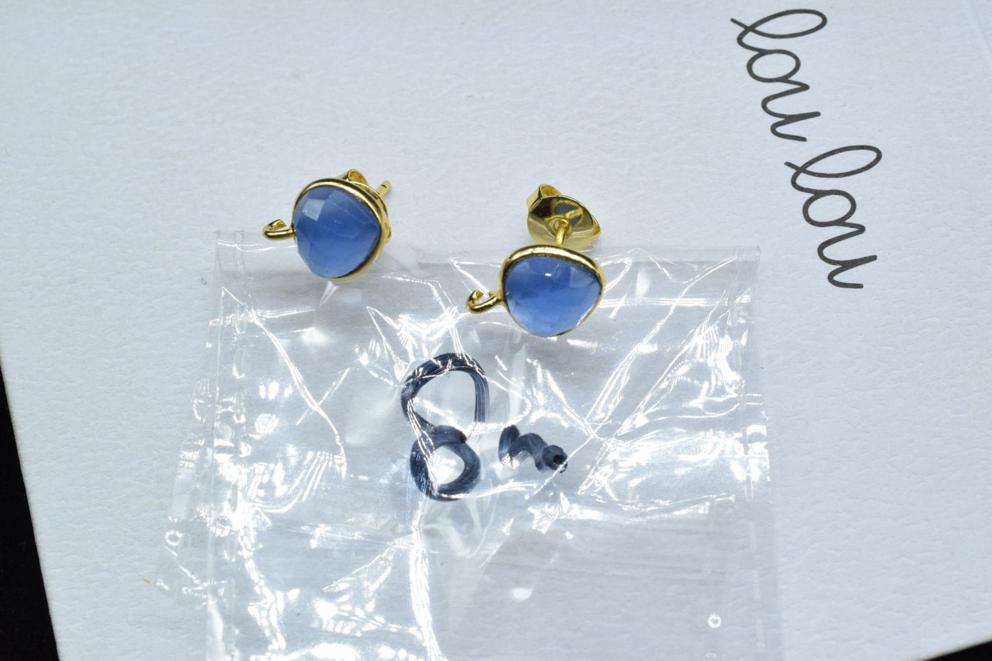 Blue Chalcedony 8mm Heart Shape Earring Connector,Jewelry,Cushion Earring Connector,Jewelry Making Components, Ear Stud,Jewelry Supplies,