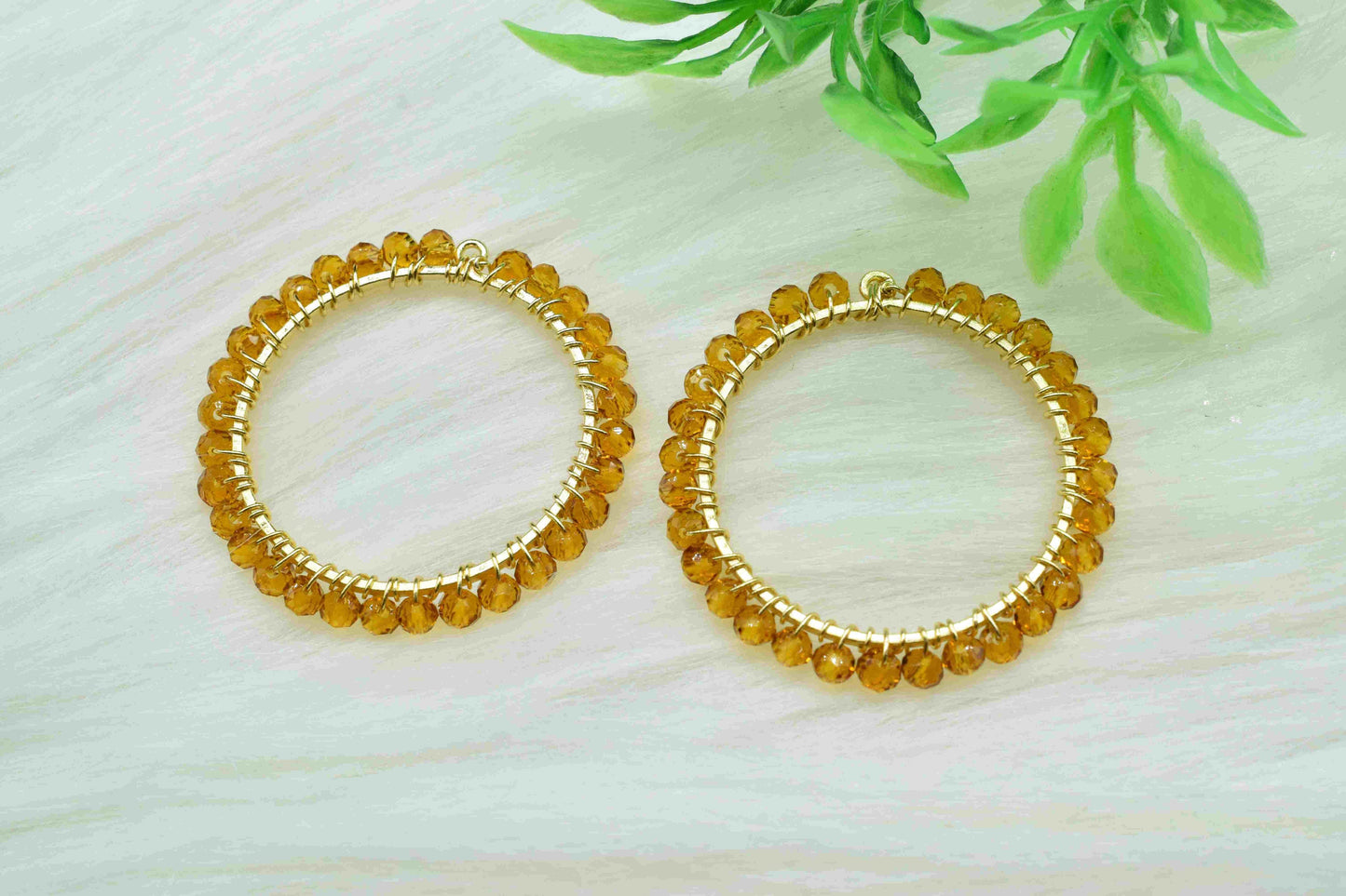 Citrine Wire Wrapped Dangle Connectors,Circle Pendant Components,Handmade Earring,Beaded Hoop Earring,Finding Component Citrine Jewelry,Gift