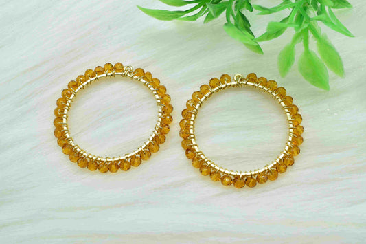 Citrine Wire Wrapped Dangle Connectors,Circle Pendant Components,Handmade Earring,Beaded Hoop Earring,Finding Component Citrine Jewelry,Gift