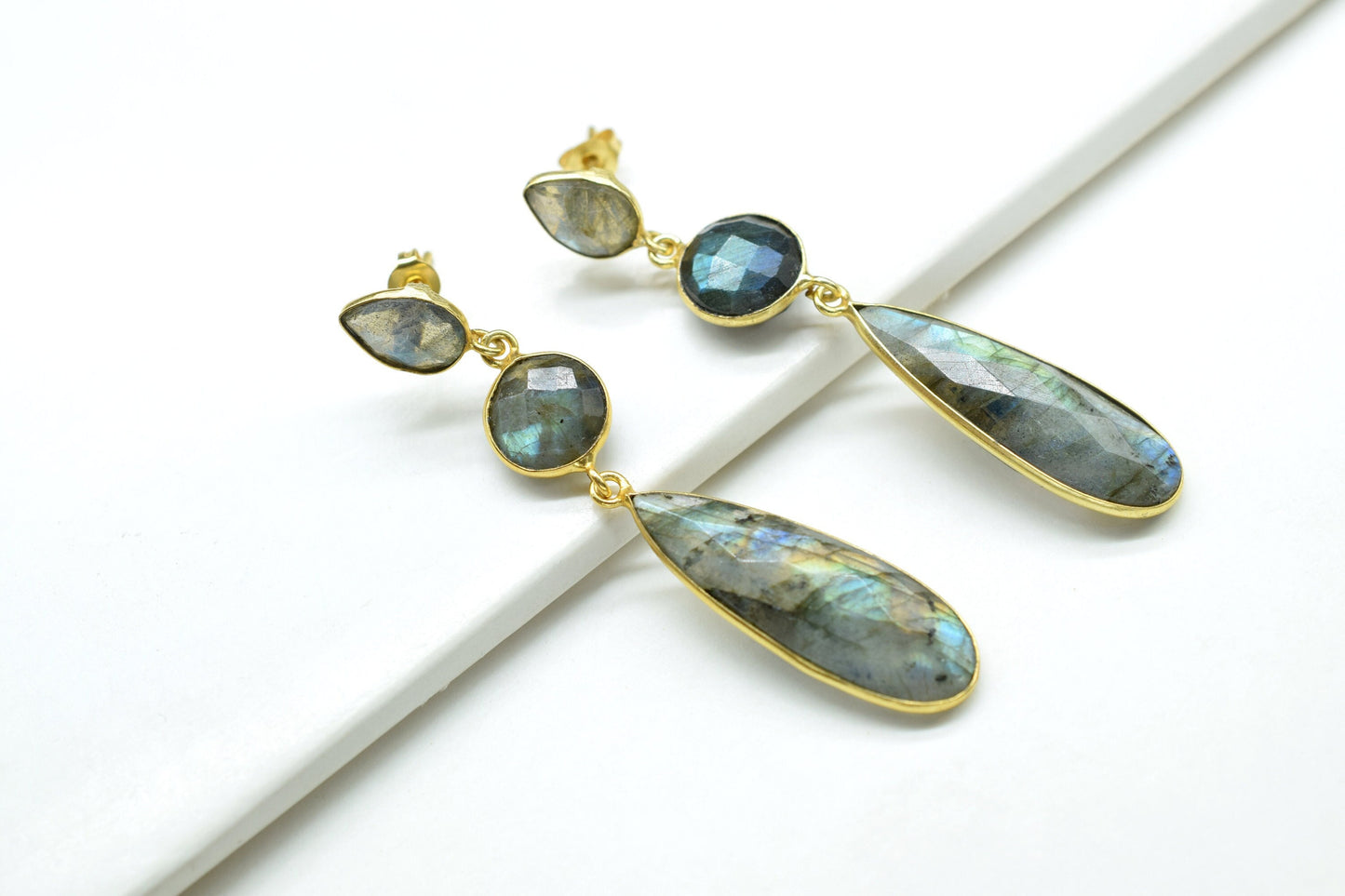 Natural Labradorite Dangle Earring/Bridal Earring/Gold Plated Earring/Bridal Jewelry/Statement Earrings For Bridal/Labradorite Jewelry/Gift