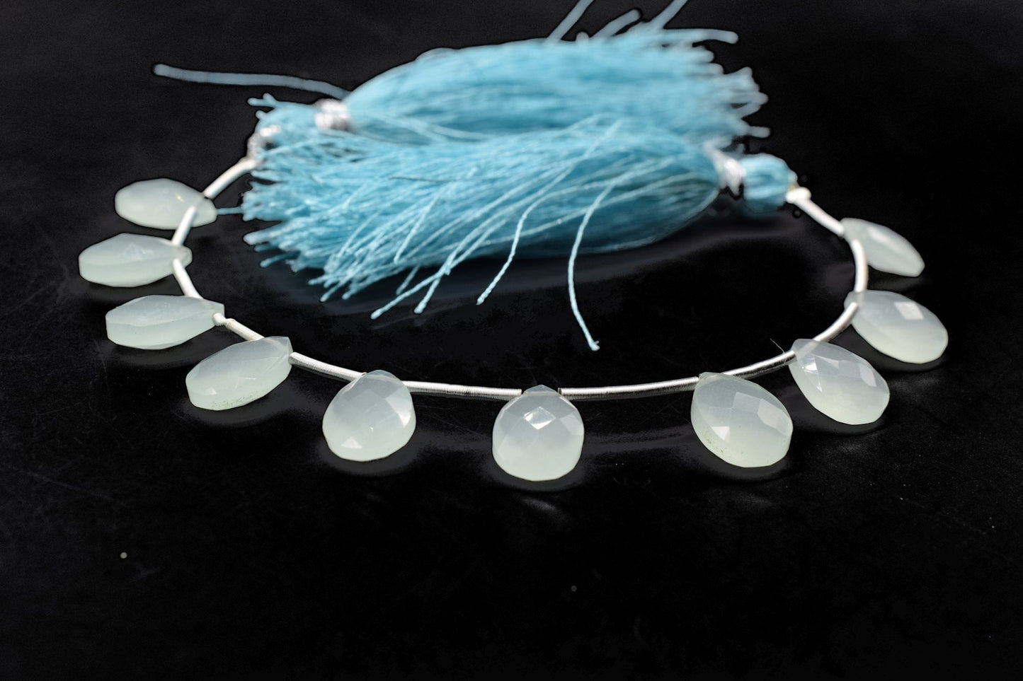 Aqua Chalcedony teardrop Briolettes,Aqua Chalcedony Beads,Aqua Chalcedony Faceted Pear Briolette,Aqua Chalcedony Beads Sparkly Full 8"Strand