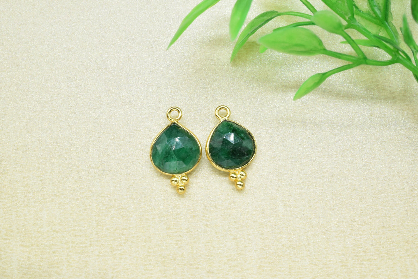 Emerald Faceted 10mm Heart Shape Charms Jewelry,Emerald Single Bail Handmade Connector Jewelry,Emerald Gemstone Bezel Pendant Jewelry,Gift