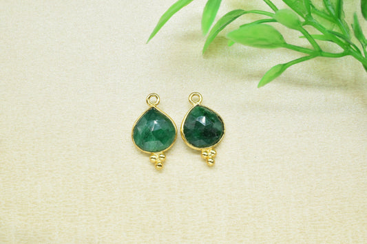 Emerald Faceted 10mm Heart Shape Charms Jewelry,Emerald Single Bail Handmade Connector Jewelry,Emerald Gemstone Bezel Pendant Jewelry,Gift
