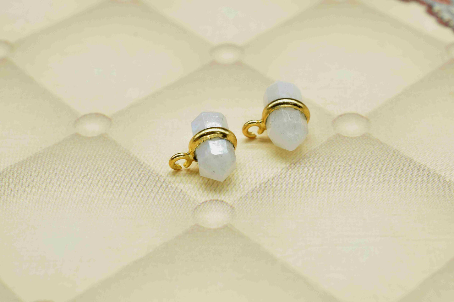 Moonstone Single Terminated Point Pendant,Moonstone 5x12mm Point Shape Component,Rainbow Gold Plated Band,June Birthstone,Jewellery For Her