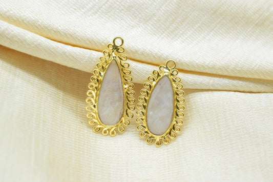 Moonstone 8x20 Teardrop Bezel Charms,Wholesale Jewelry,Single Bail Pendant,Gemstone Brass Component,Handmade Jewellery Connectors,Gift
