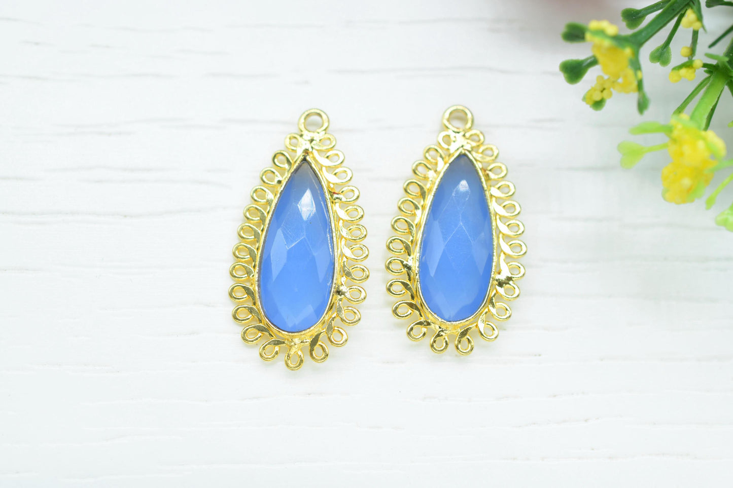 Blue Chalcedony 8x20 Teardrop Bezel Charms,Wholesale Jewelry,Single Bail Pendant,Gemstone Brass Component,Handmade Jewellery Connectors,Gift