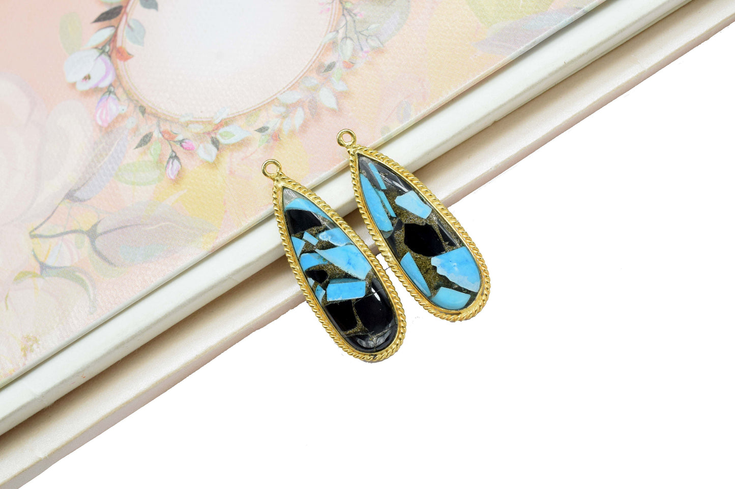 Copper Turquoise Gemstone Charms Pendant,Copper Turquoise Gold Plating Gemstone Charms,Turquoise 10x30mm Pear Shape Single Bail Pendant,Gift