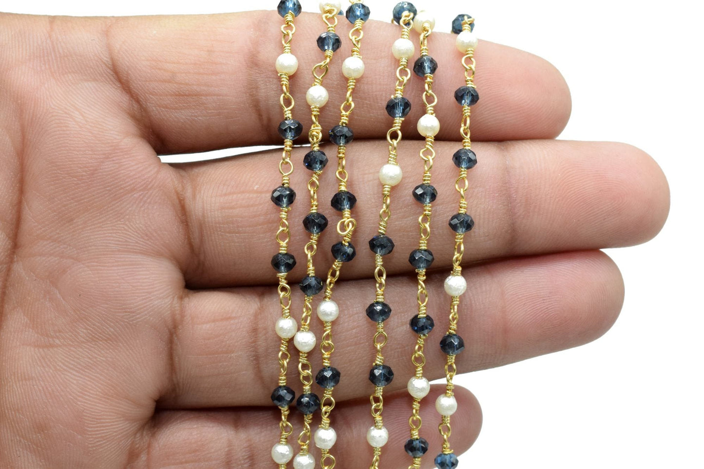 London Blue Topaz Beaded Rosary Chain,Pearl Beaded Rosary Chain,jewelry making Chain,Gemstone Rosary,wire wrapped rosary,3mm Beaded rosary