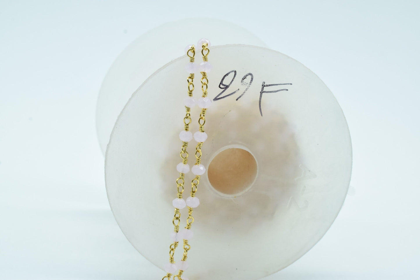 Rose Quartz 3mm Beaded Chain,Pink chalcedony Wire Wrapped Chain,Rose quartz Brass chains,Jewelry Making Chain,Rose Quartz Beads rosary chain