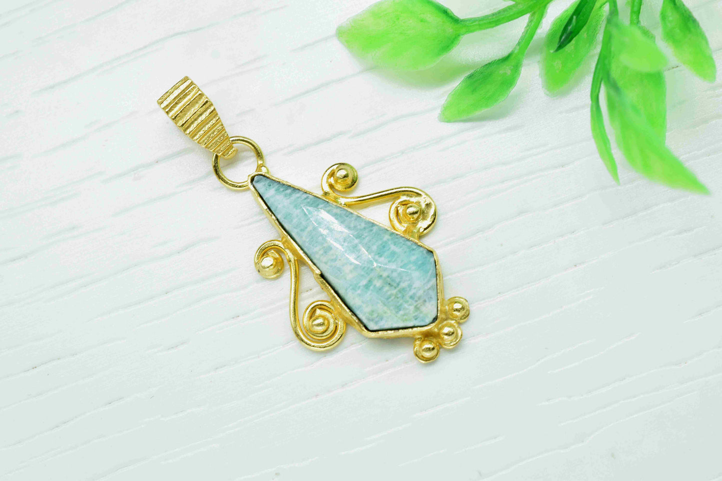 Amazonite Gemstone Pendant, 10x25mm Tie Shape Gemstone Pendant, Gold Plated Gemstone Jewellery, Amazonite Pendant,Gemstone Tie Pendant,Gift