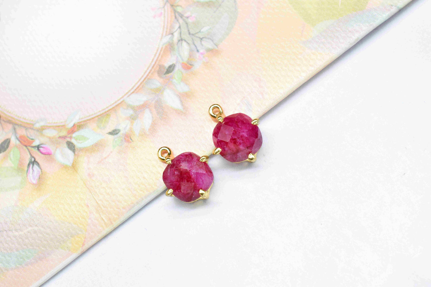 Natural Ruby Faceted 8mm Cushion Shape Pendant,Ruby Gemstone Bezel jewelry making,Ruby Single bail connector,Prong Set Bezel Pendant Jewelry