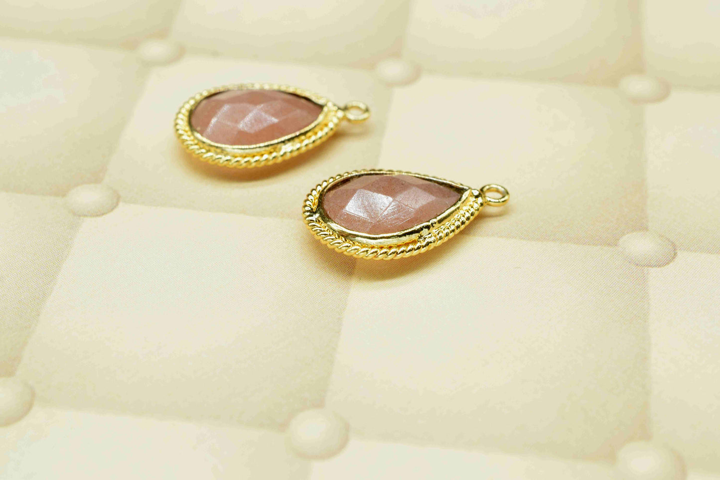 Peach Moonstone Pear Shape Single Bail Charms,9x13mm Bezels Link Connectors,Single Loop Connectors,Moonstone Charms,Jewelry Making Connector