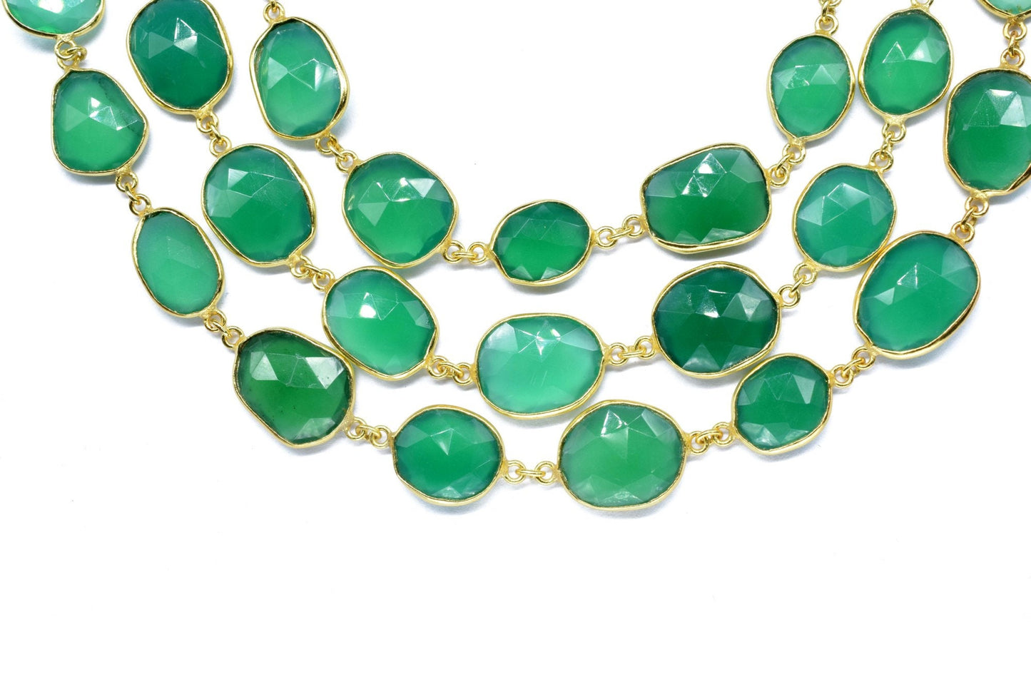 Green onyx Faceted Connectors,Gold Bezel Chain,Free Size Gemstone Connector,Handmade Station Bezel Link Chain,Green onyx Bezel Jewelry,Gift