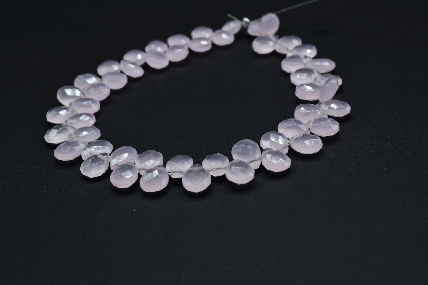 Pink Chalcedony 6x8mm Pear Shape Briolettes,Micro Faceted Pear Shape Beads,7Inch Strand,Rose Quartz Faceted Teardrop,Jewelry Making Gemstone