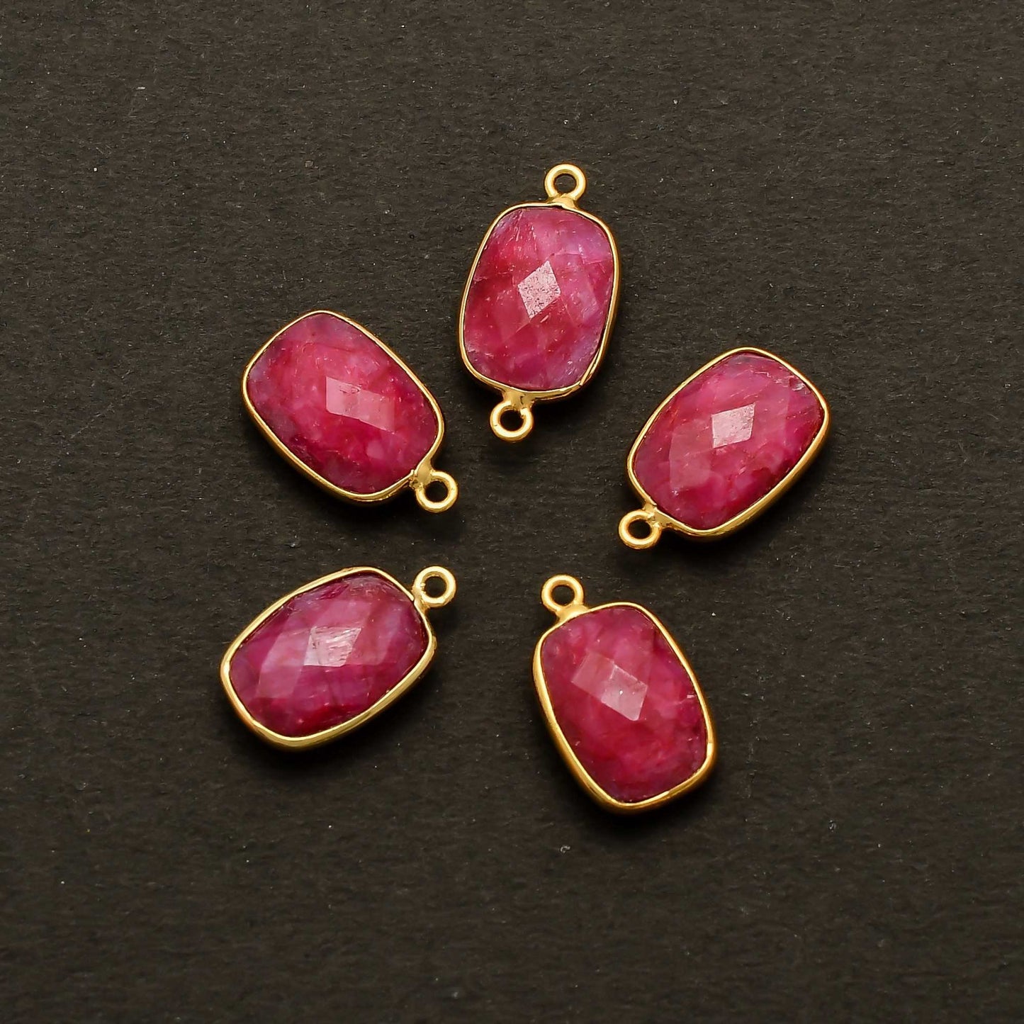Genuine Ruby 10x14mm Bezel Charm Pendant,Rectangle Shape Gold Plated bezel,Gold Vermeil Bezel,Ruby jewelry making charm,Gold-Filled bezel