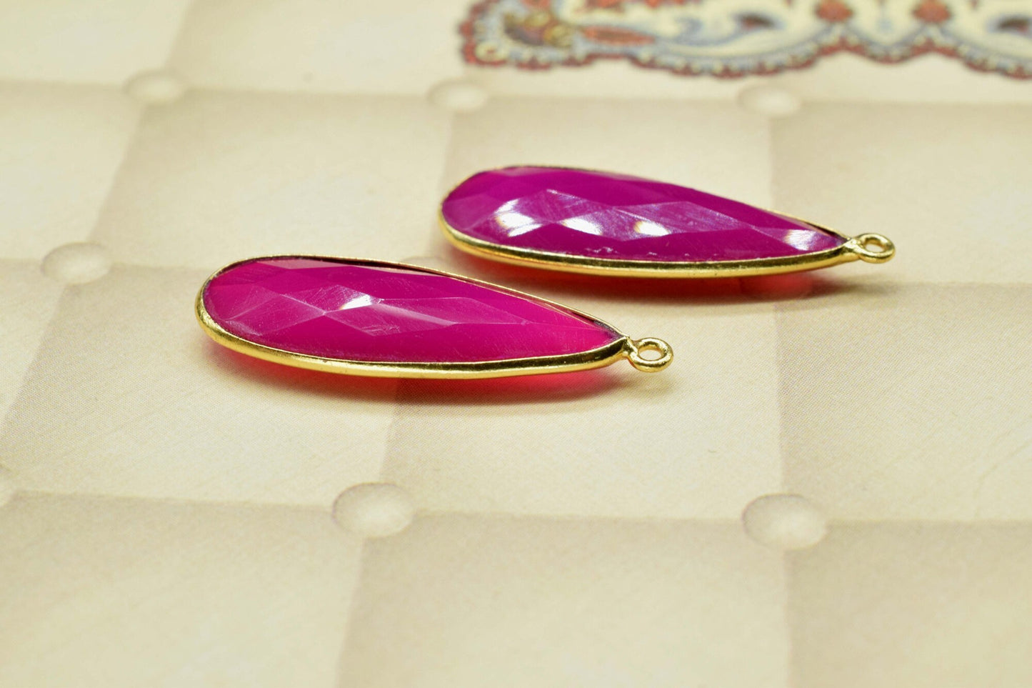 Pink Chalcedony Teardrop Charm 10x30mm,Teardrop Shape Pendant,Single Bail Connector,Pink Chalcedony Bezels And Connectors,Pink Chalcedony