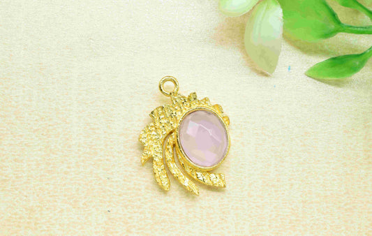 Rose Quartz Pendant ,  Gemstone Handmade Pendant , Bulk Gemstone Pendant , Gold Plated Connectors ,Single Bail Gemstone Connector Charm