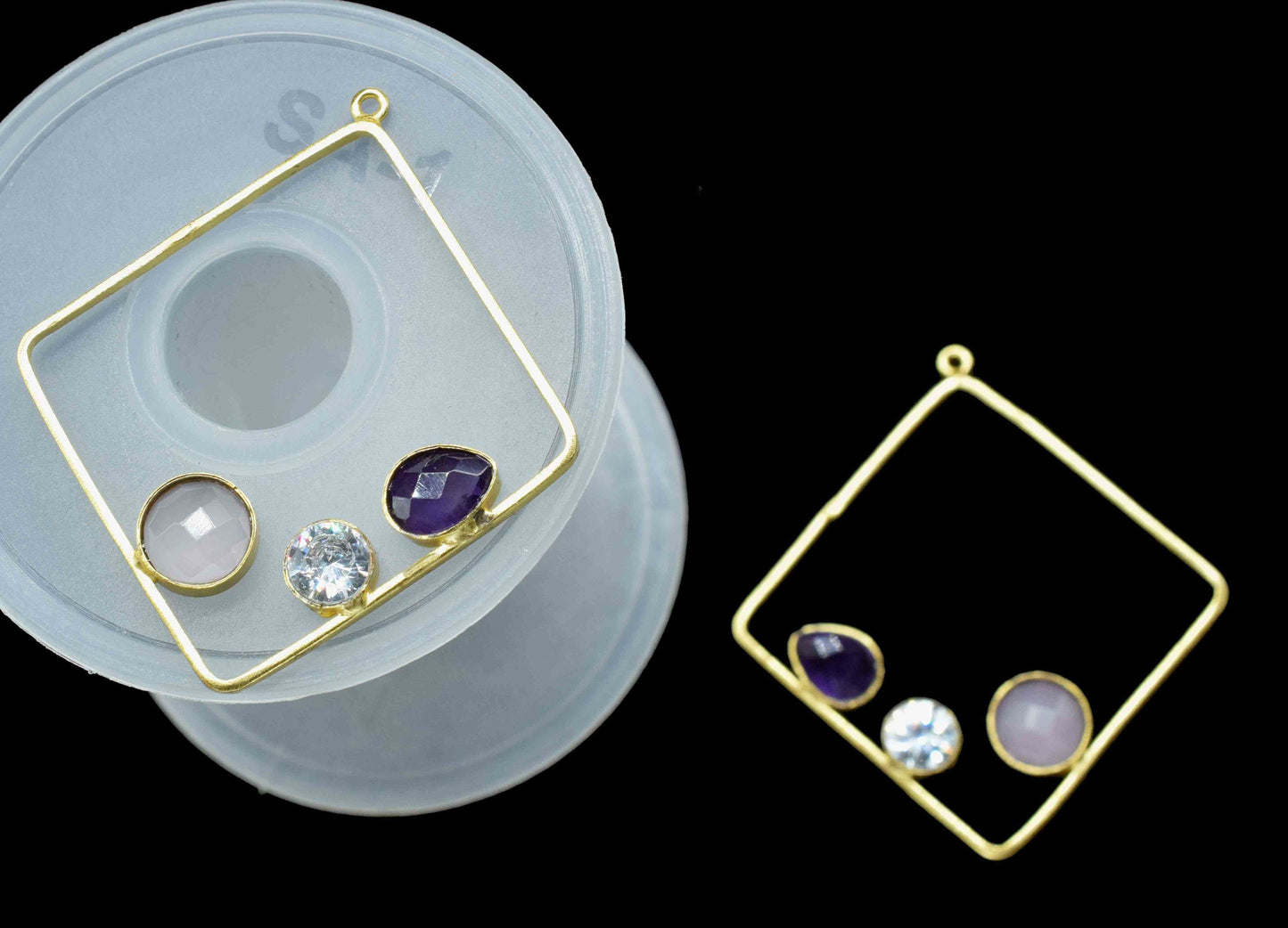 Rose Quartz Connector,Gemstone 32mm Square Shape Component,Amethyst Earring,Finding Necklace Component Jewelry,Multi Stone Earring Connector