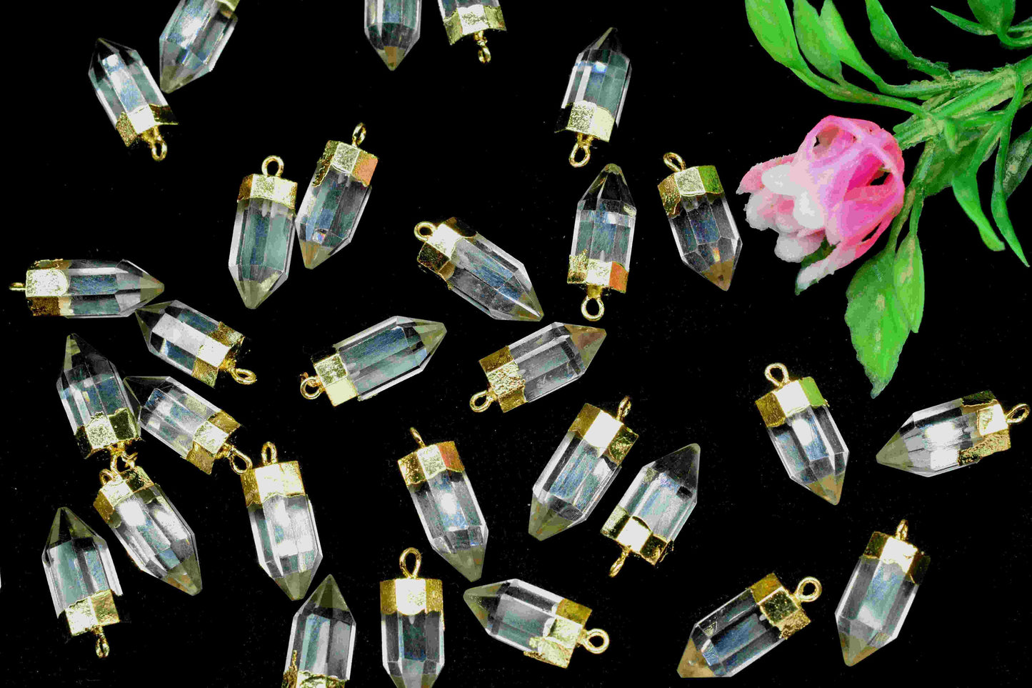 Crystal Quartz Faceted Gemstone 7x15mm Pencil Shape Pendant,Crystal Gold Vermeil Point Pendants,Quartz Handmade Pencil pendant Jewe,Giftlry