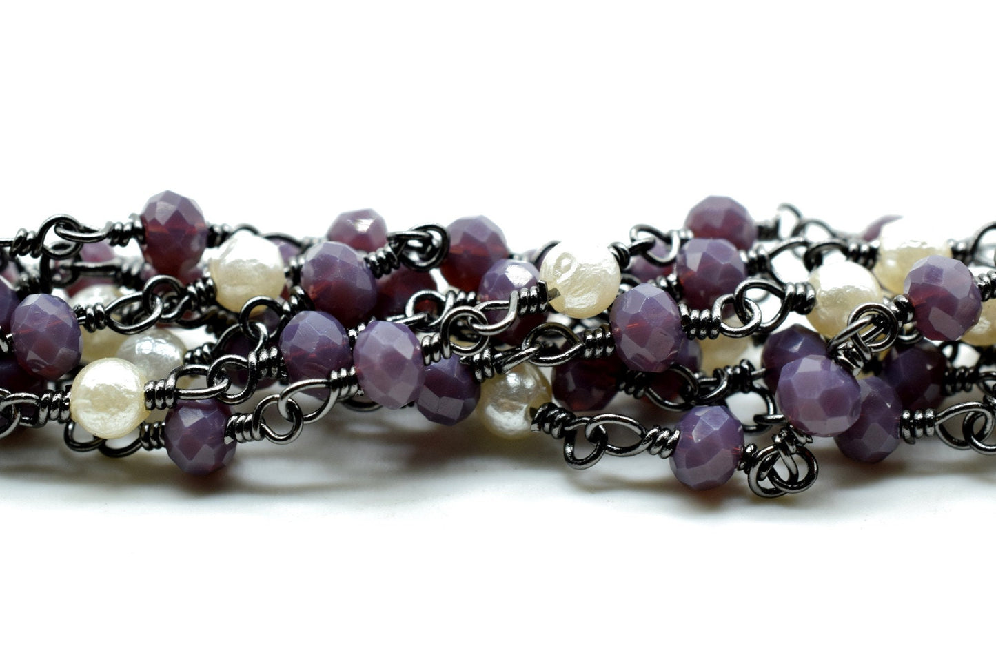 Lavender chalcedony Beaded Chain,pearl Rosary Chains,beaded Wire Wrap Chain,Lavender Brass chain,Jewelry Making ChainBlack chain,brass jewel
