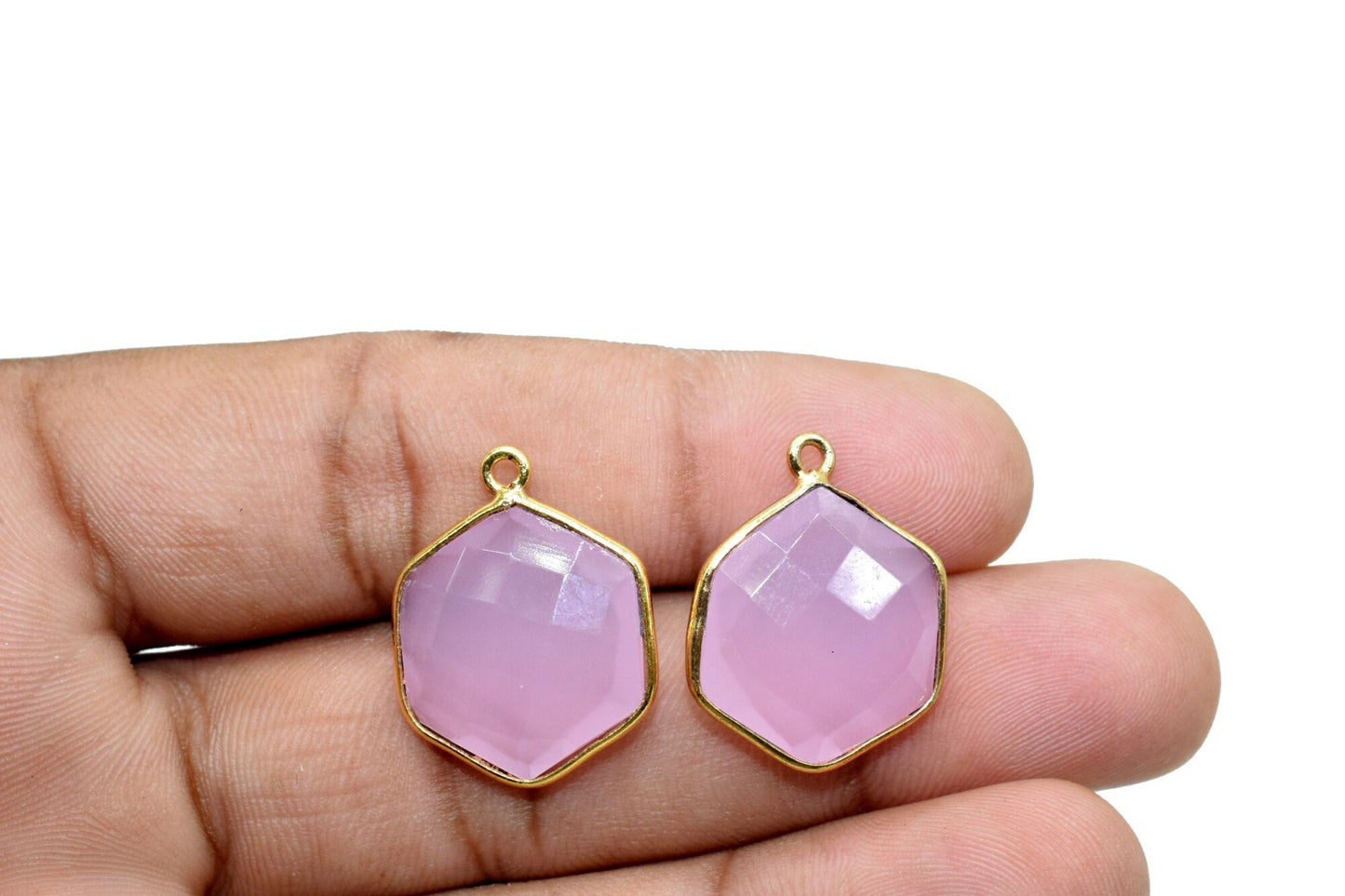 Pink chalcedony 16mm Hexagon shape single bail connectors,Hexagon Pendant,Pink charms,Pink Chalcedony single loop connectors,Hexagon bezels