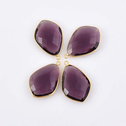 Amethyst 20x30mm bezel charms,Amethyst kite pendant,Diamond shape charms,Gemstone connector,Brass charm,Gold plated charms,Jewelry supplies