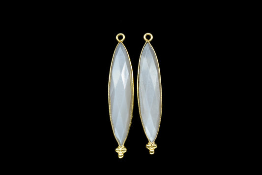 Grey Moonstone Faceted 7x34mm Marquise Shape Charms,Moonstone Gold Plated bezel jewelry,Grey Moonstone Pendant Station Bezel Link Jewelry