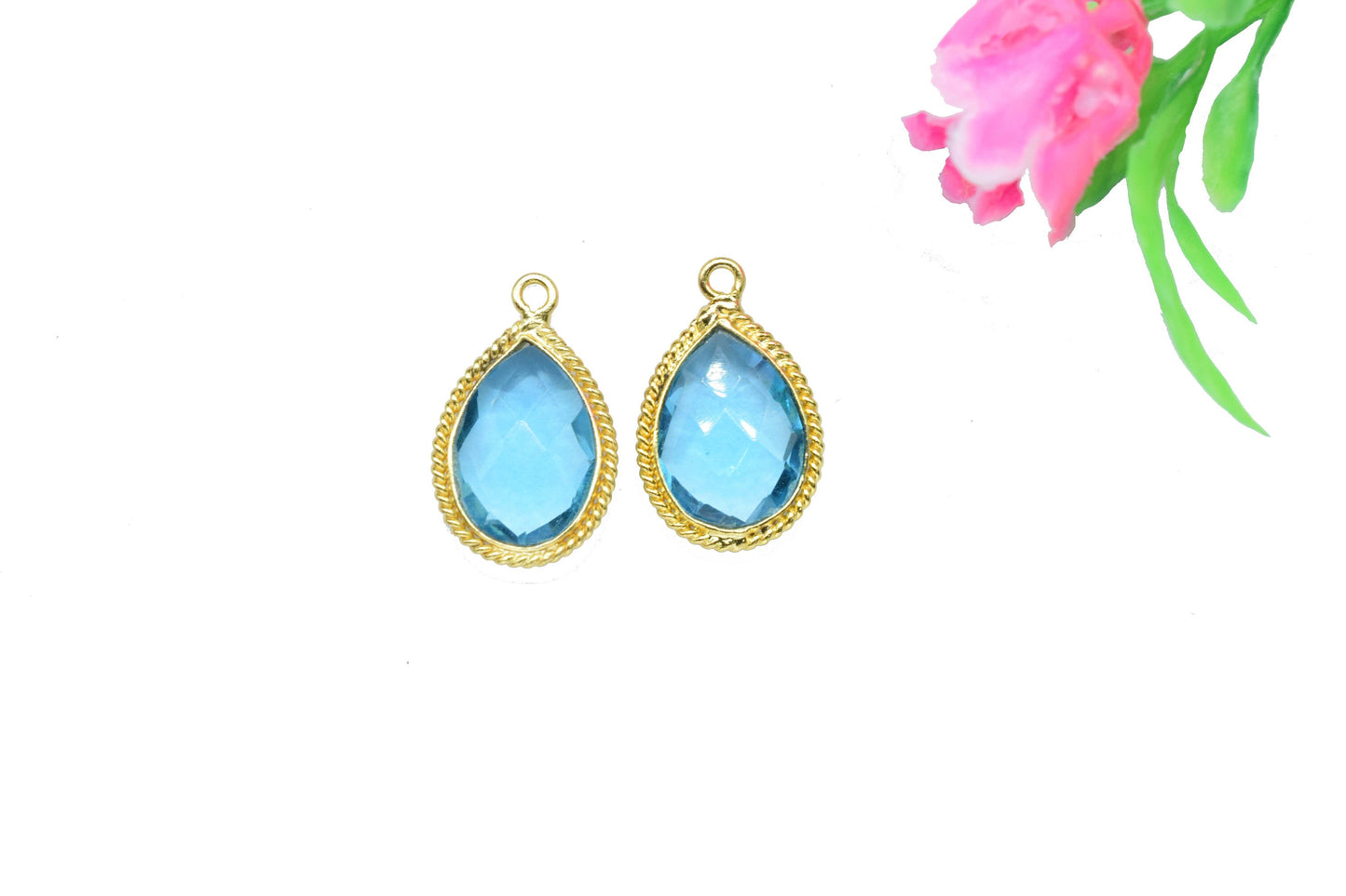 Sky Topaz Faceted Gemstone 10x14mm Pear Shape Pendant,Sky Topaz charms,Sky Topaz Gold Plating Pendant,Gemstone Faceted Bezels Jewelry,Gift