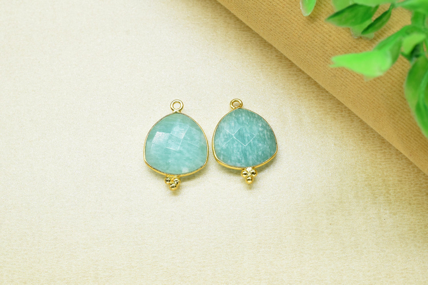 Amazonite Gemstone gold Plating Connector Bezel,Amazonite Charms for necklace Connector,Amazonite Faceted Gemstone 15mm Trillion Shape Charm