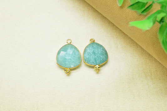 Amazonite Gemstone gold Plating Connector Bezel,Amazonite Charms for necklace Connector,Amazonite Faceted Gemstone 15mm Trillion Shape Charm