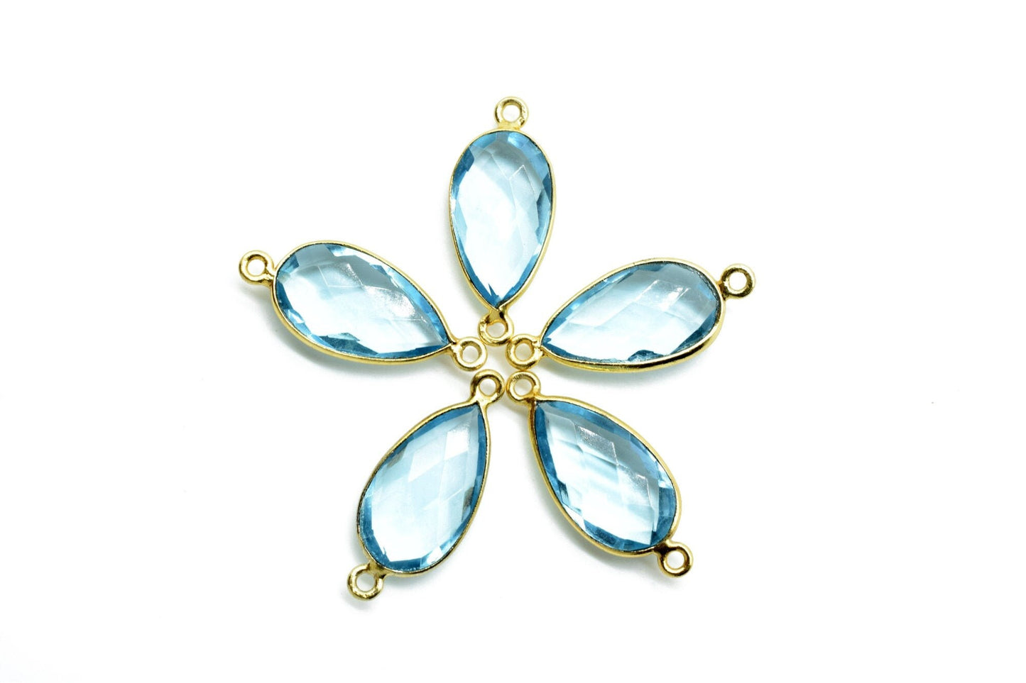 Sky Topaz 10x18mm Pear shape double bail connectors,Sky Topaz Pear pendant,Sky Topaz Gold Plated bezel,jewelry making charms craft,Sky Topaz