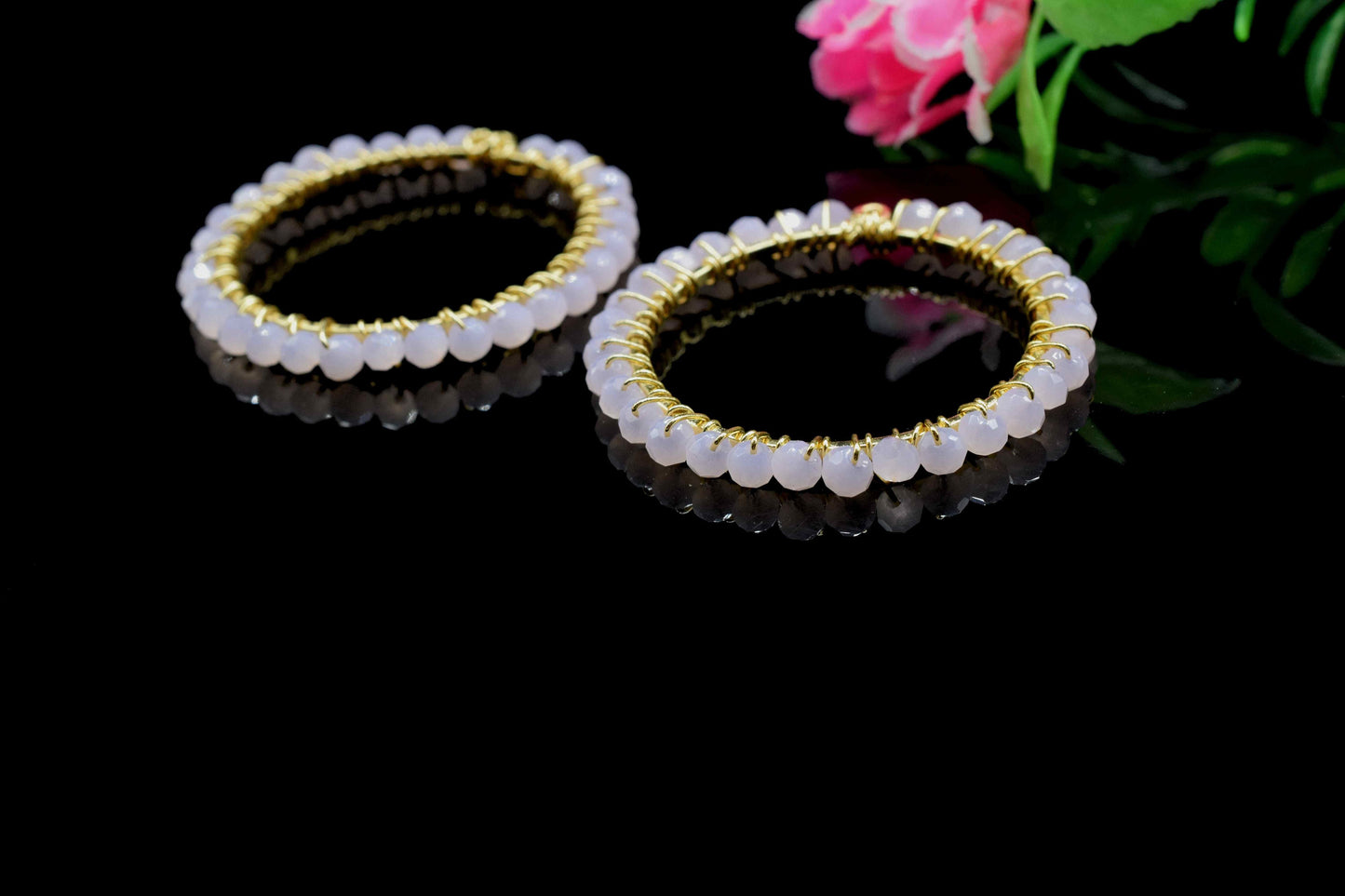 Pink Chalcedony Wire Wrapped Dangle Connector, Beaded Hoops Earring, Circle Pendant Component, Handmade Earring, Finding Pink Quartz Jewelry