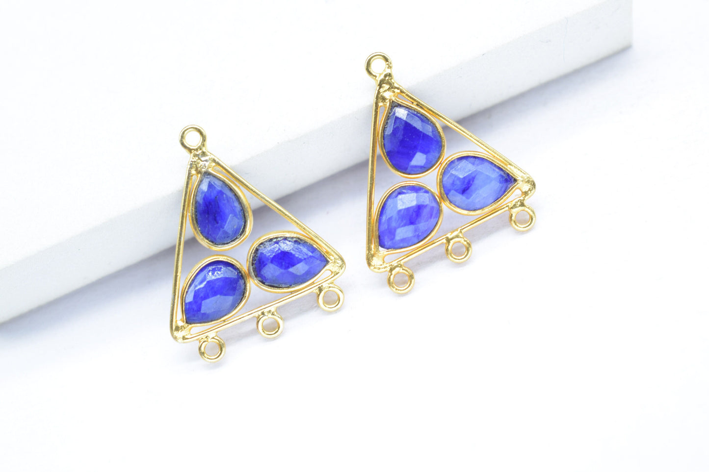 Blue Sapphire Teardrop Faceted Bezel Connector,Precious Gemstone Jewelry,Natural Gemstone Pendant,Jewelry Component,Tringle Shape Pendant,