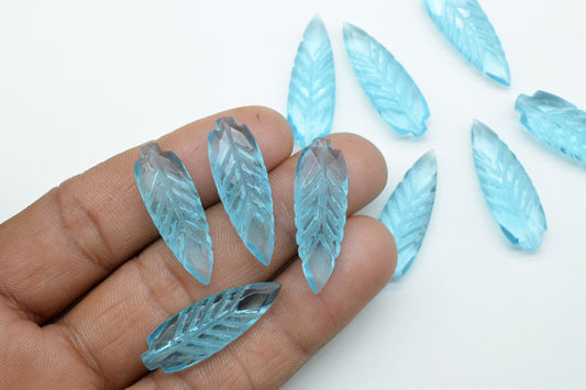 Sky Topaz 10x30mm Teardrop Faceted carved Briolettes,Sky Topaz Carving Briolettes,Sky Topaz Leaf Carved Briolettes,Topaz Hand Carved Beads,