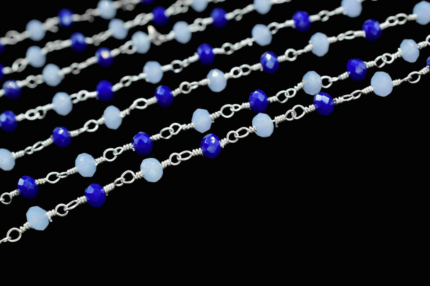Peru Chalcedony Beaded Chain,Multi Stone Rosary Chain,Wire Wrapped Rosary Chain,Blue Agate Stone links,Handmade Rosary Jewelry Making,gift