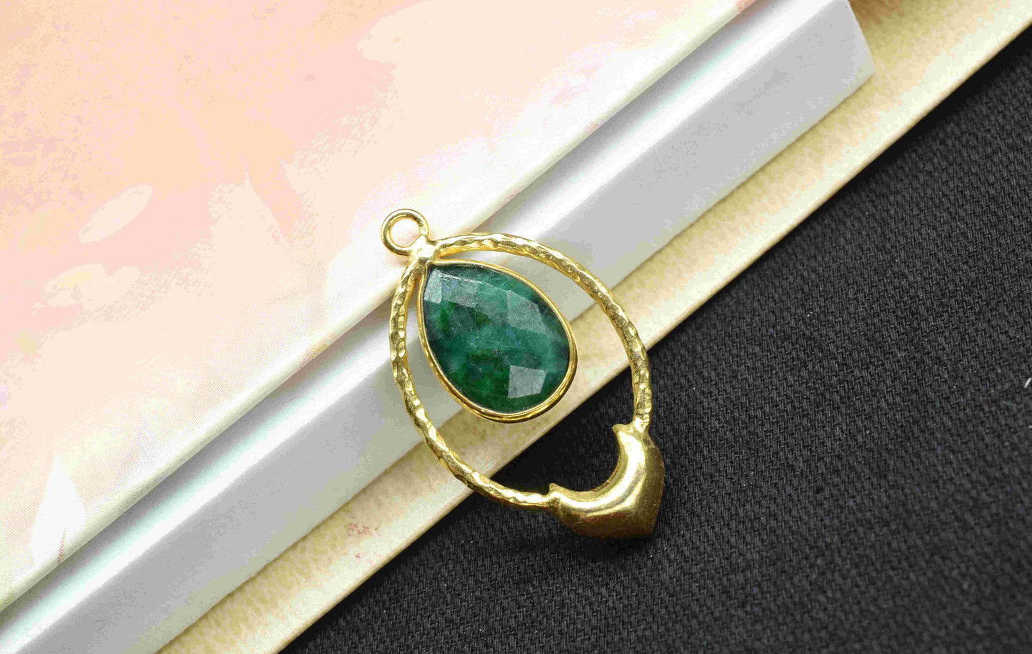Emerald  Pear Shape Pendant , Emerald  Single Bail Pendant , Multi Gemstone Charms , Gold Plated Gemstone Connectors , Summer Collection