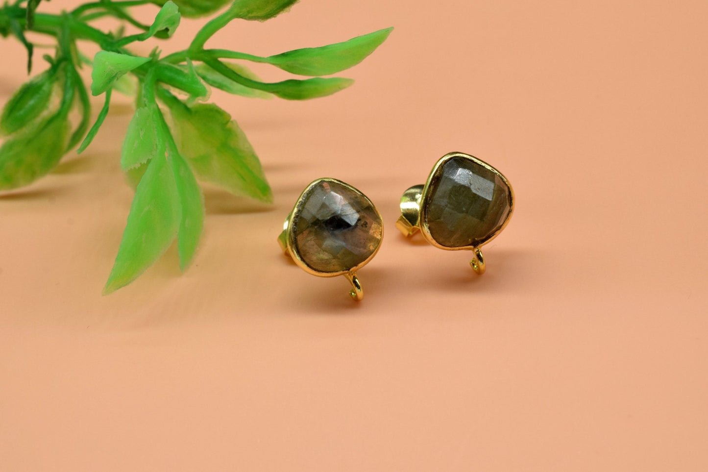 Labradorite 8mm Heart Shape Earring Connector,Gemstone Studs Connector,Craft Supplies,Jewelry Findings,Earring Making Connector,Labradorite