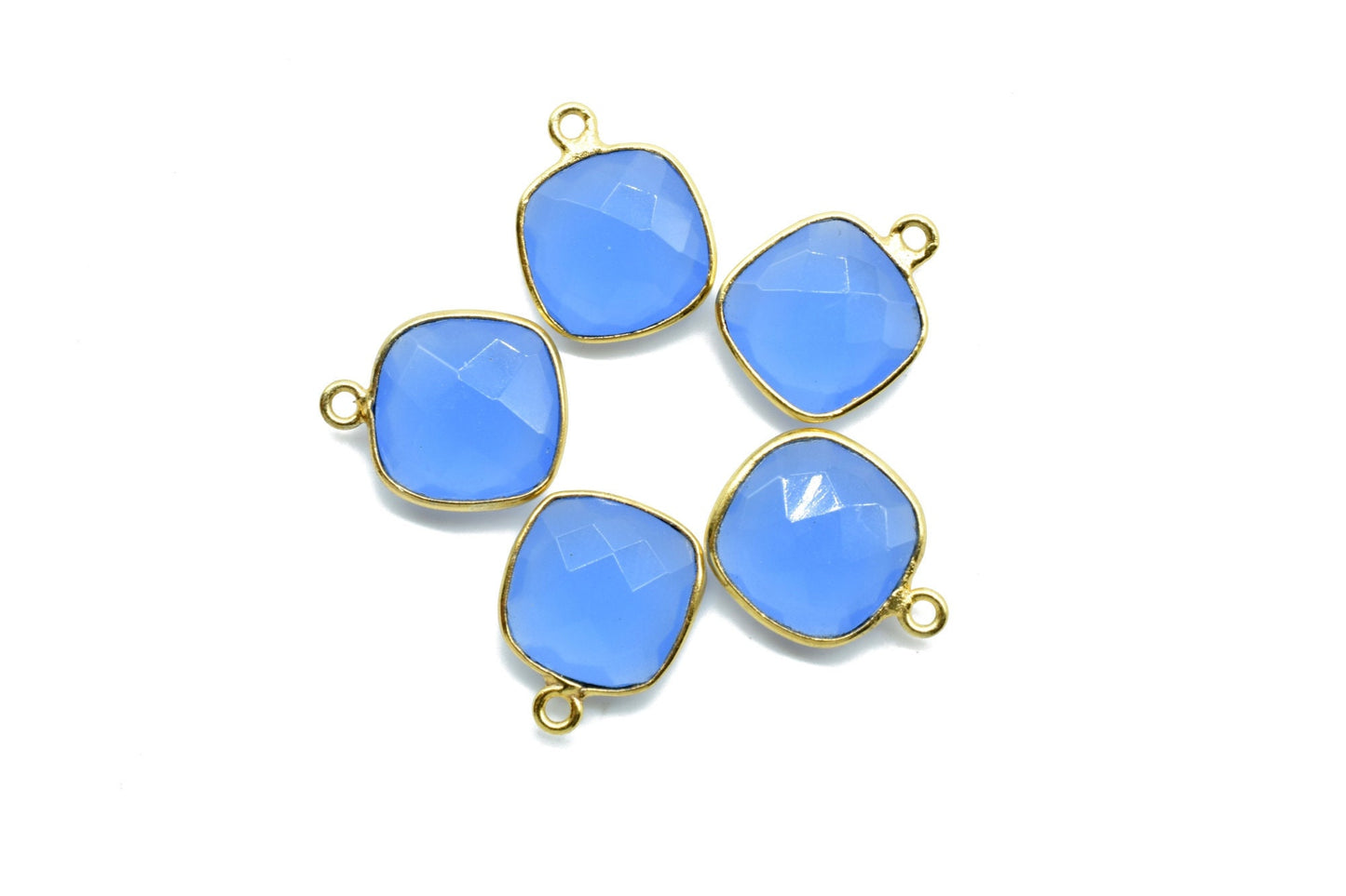 Blue Chalcedony 12mm Cushion Single bail connectors,Blue Chalcedony Gold Plated Gemstone Bezel Connector, chalcedony Single Loop connector