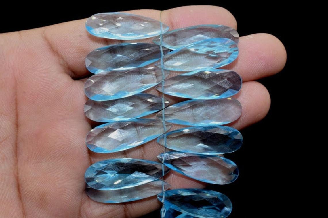 Sky Topaz Long drop 10x30mm Briolettes,Sky Topaz Briolette Beads,Sky Topaz Calibrated Beads,Sky Topaz Pair Briolette,Sky Topaz long teardrop