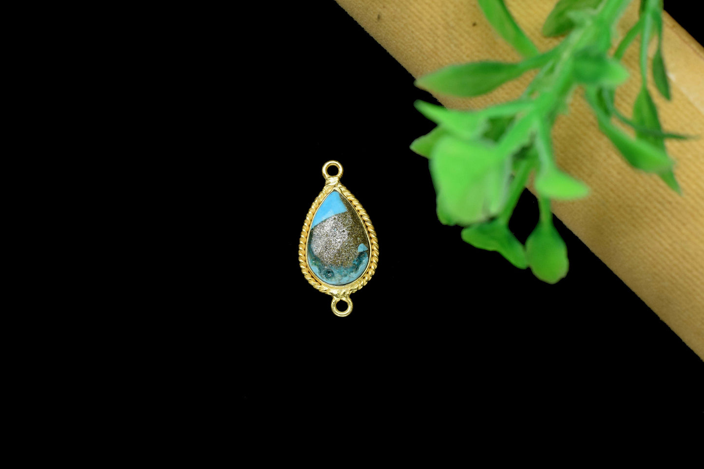 Copper Turquoise Gold Plating Gemstone Charms,Turquoise Double Bail Pendant,Copper Turquoise Gemstone 10x14mm Pear Shape Charms Pendant,Gift