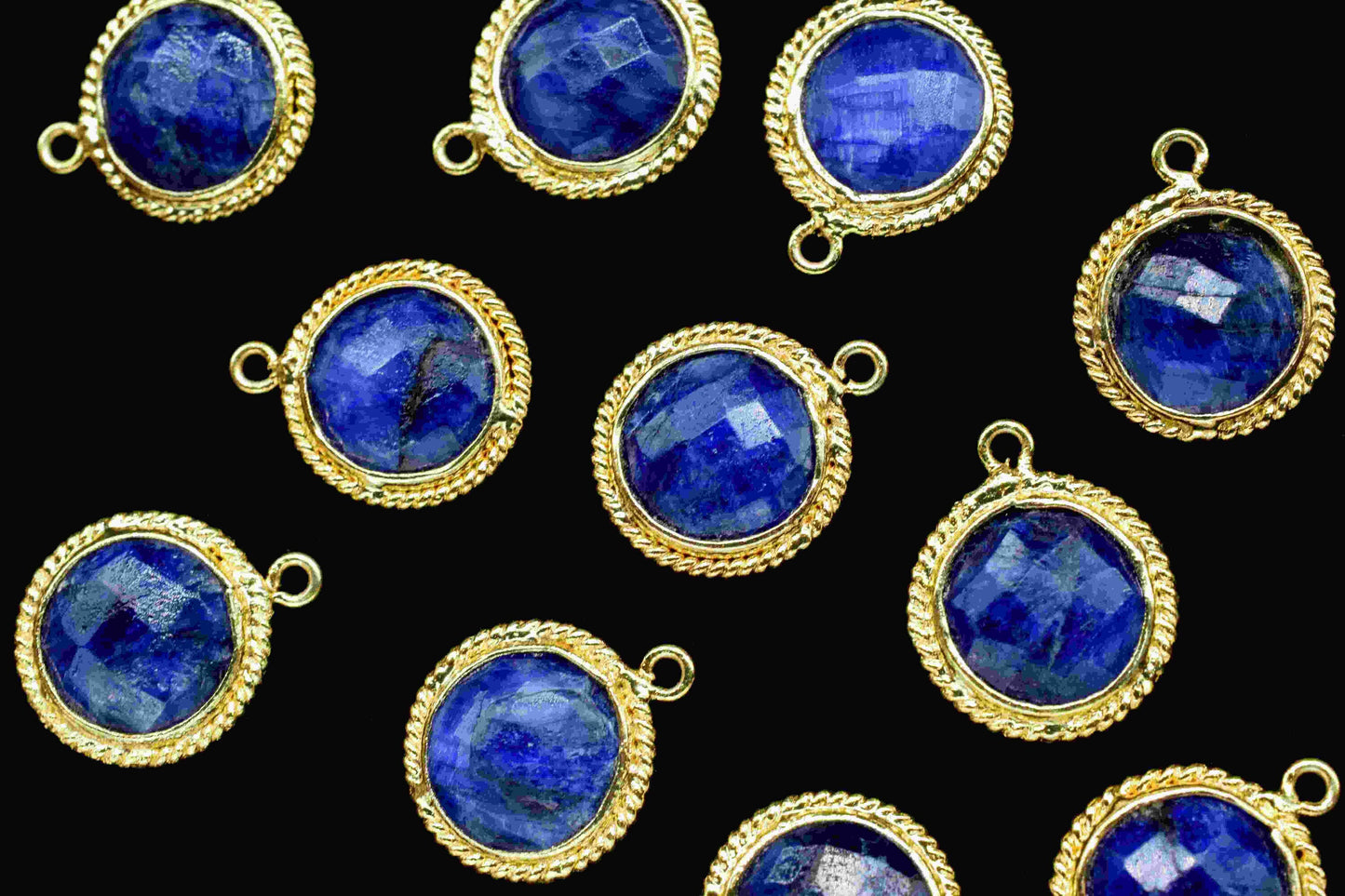 Blue Sapphire 10mm Round Shape Connector,Blue Sapphire Single Bail,Gold Plated Earring Connector,Pendant Findings,Blue Sapphire Stud Jewelry