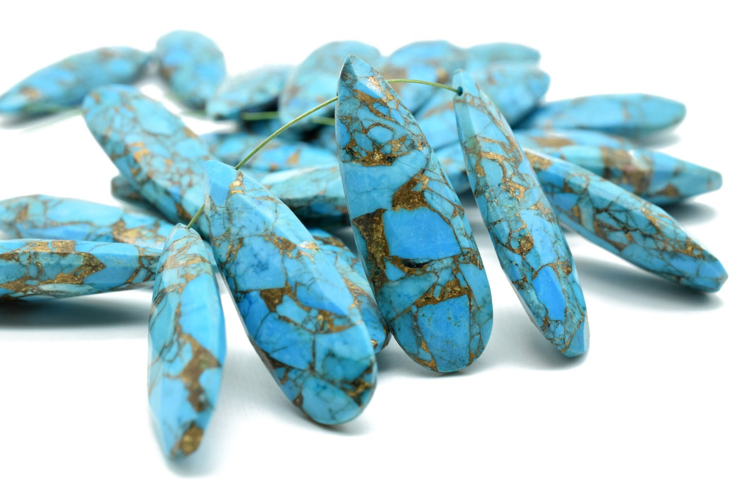 Copper Turquoise Long drop 10x30mm Briolettes,sky copper turquoise briolettes,Blue Copper Turquoise briolettes,Matching Pair Briolettes