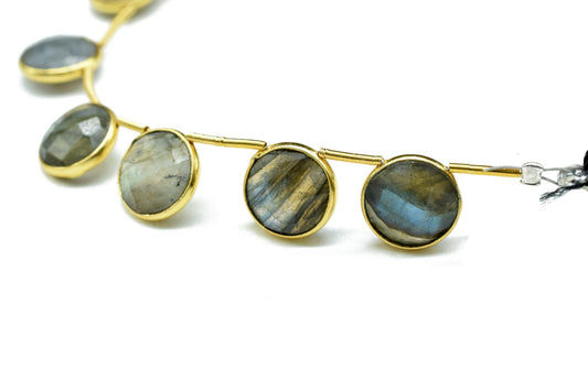 Labradorite 10mm Faceted Round Shape charms strand,Labradorite Brass drilled charms,v Round drill pendant,Labradorite strand