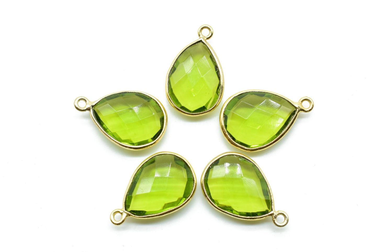 Peridot 12x16mm Teardrop Bezel charm,Elegant Peridot Gemstone Components Pear Shape Connectors,Single Bail Over Brass Gold Edge Jewelry